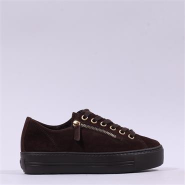 Paul Green Side Zip Platform Trainer - Chocolate Suede
